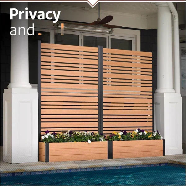 Freestanding Cedar Color Patio Privacy Screen with Planter Box, Privacy Planters for Patio, Privacy Wall Outdoor Privacy Screen