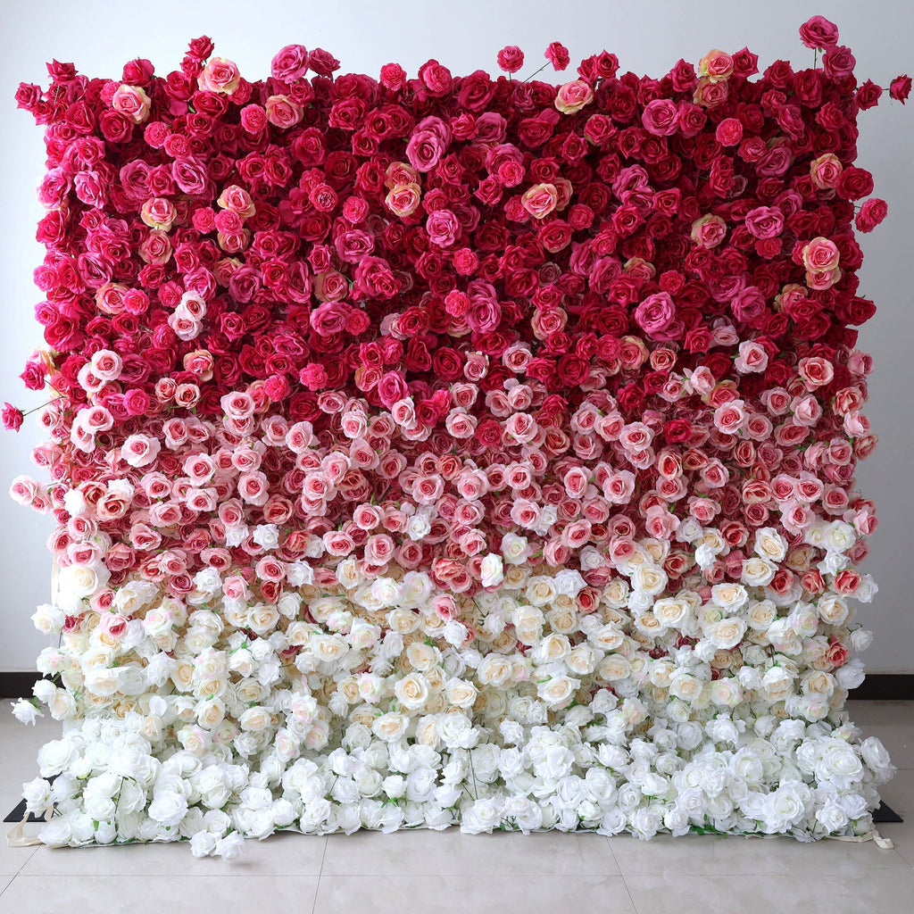 🔥[Hot sale]🔥 Roll Up Fabric Artificial Red to White Gradient Flower Wall Wedding Backdrop, Floral Party Decor, Event Photography