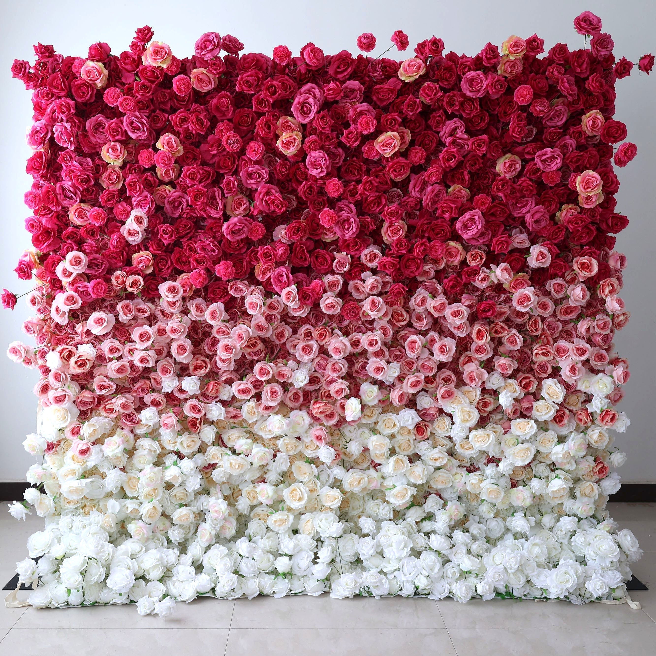 🔥[Hot sale]🔥 Roll Up Fabric Artificial Red to White Gradient Flower Wall Wedding Backdrop, Floral Party Decor, Event Photography