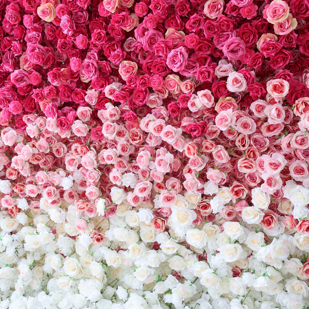🔥[Hot sale]🔥 Roll Up Fabric Artificial Red to White Gradient Flower Wall Wedding Backdrop, Floral Party Decor, Event Photography