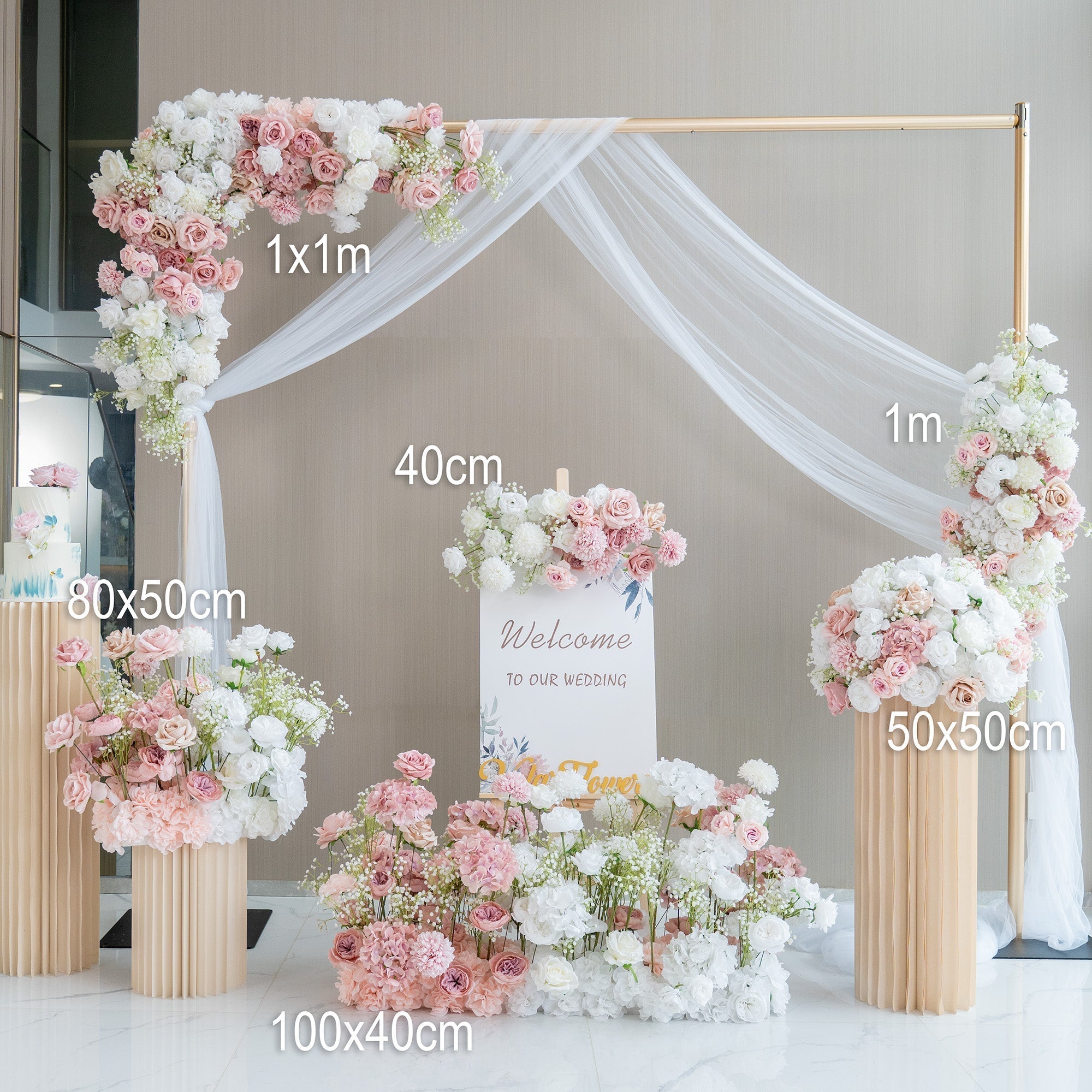 🔥[Hot sale]🔥 Elegant Pink Artificial Flower Backdrop by: With and Without Golden Stand Options for Weddings and Events
