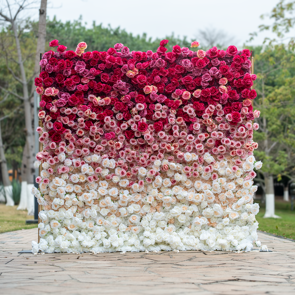 🔥[Hot sale]🔥 Roll Up Fabric Artificial Red to White Gradient Flower Wall Wedding Backdrop, Floral Party Decor, Event Photography