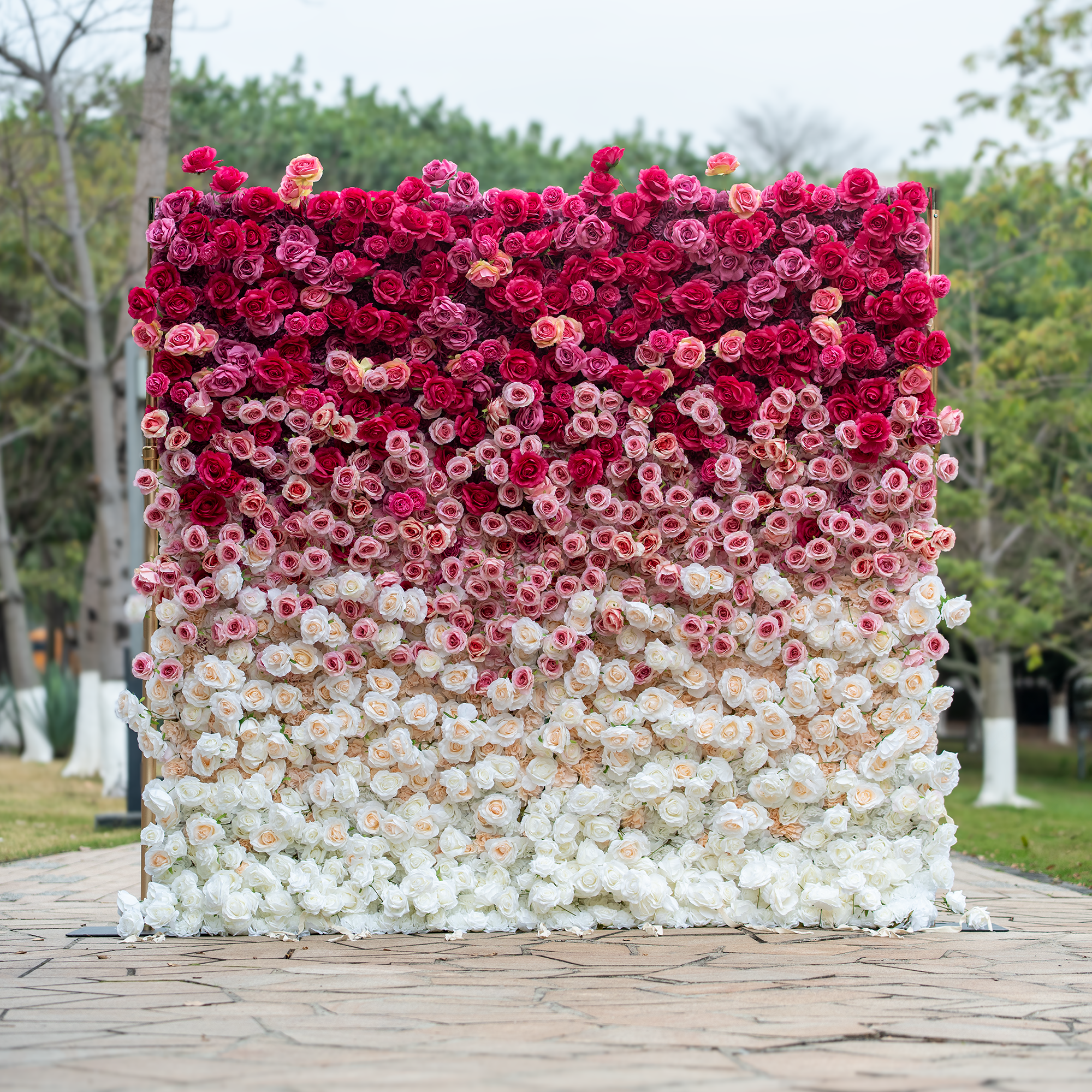 🔥[Hot sale]🔥 Roll Up Fabric Artificial Red to White Gradient Flower Wall Wedding Backdrop, Floral Party Decor, Event Photography