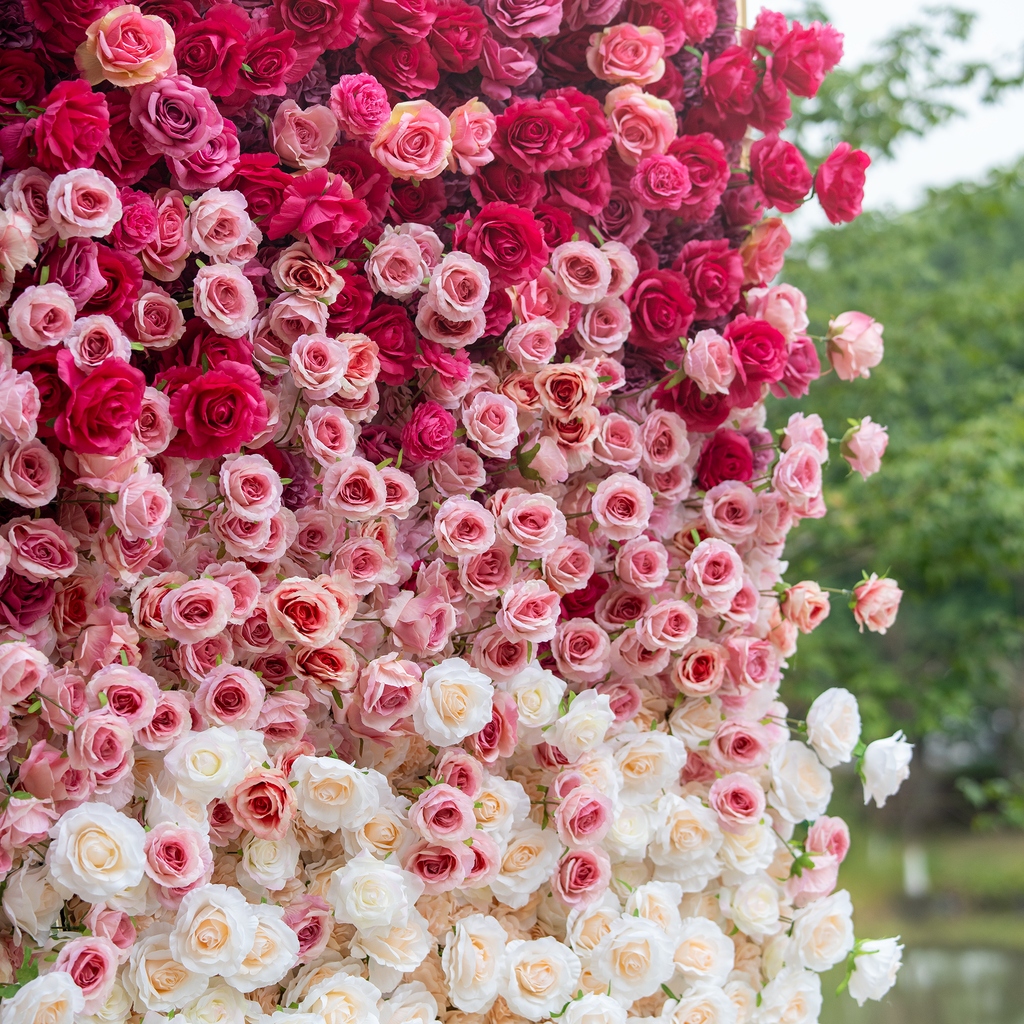 🔥[Hot sale]🔥 Roll Up Fabric Artificial Red to White Gradient Flower Wall Wedding Backdrop, Floral Party Decor, Event Photography