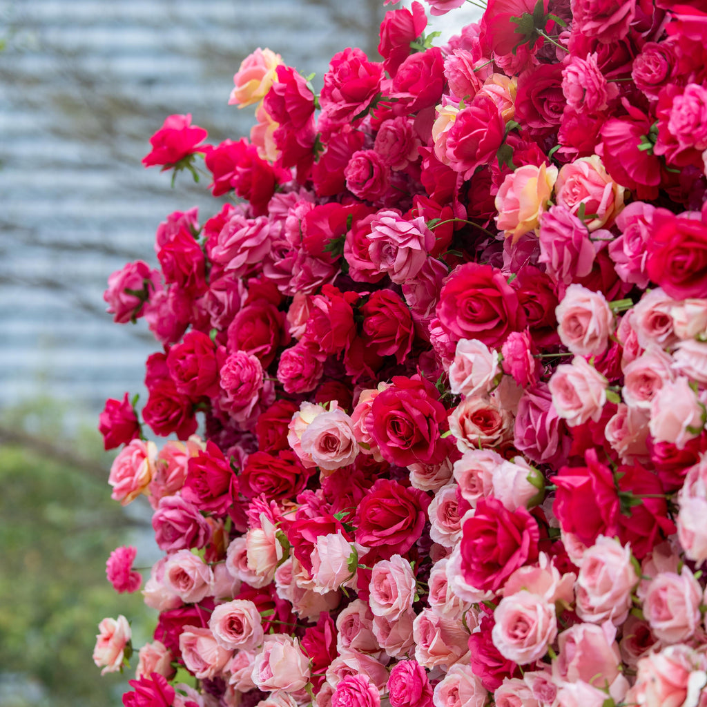 🔥[Hot sale]🔥 Roll Up Fabric Artificial Red to White Gradient Flower Wall Wedding Backdrop, Floral Party Decor, Event Photography