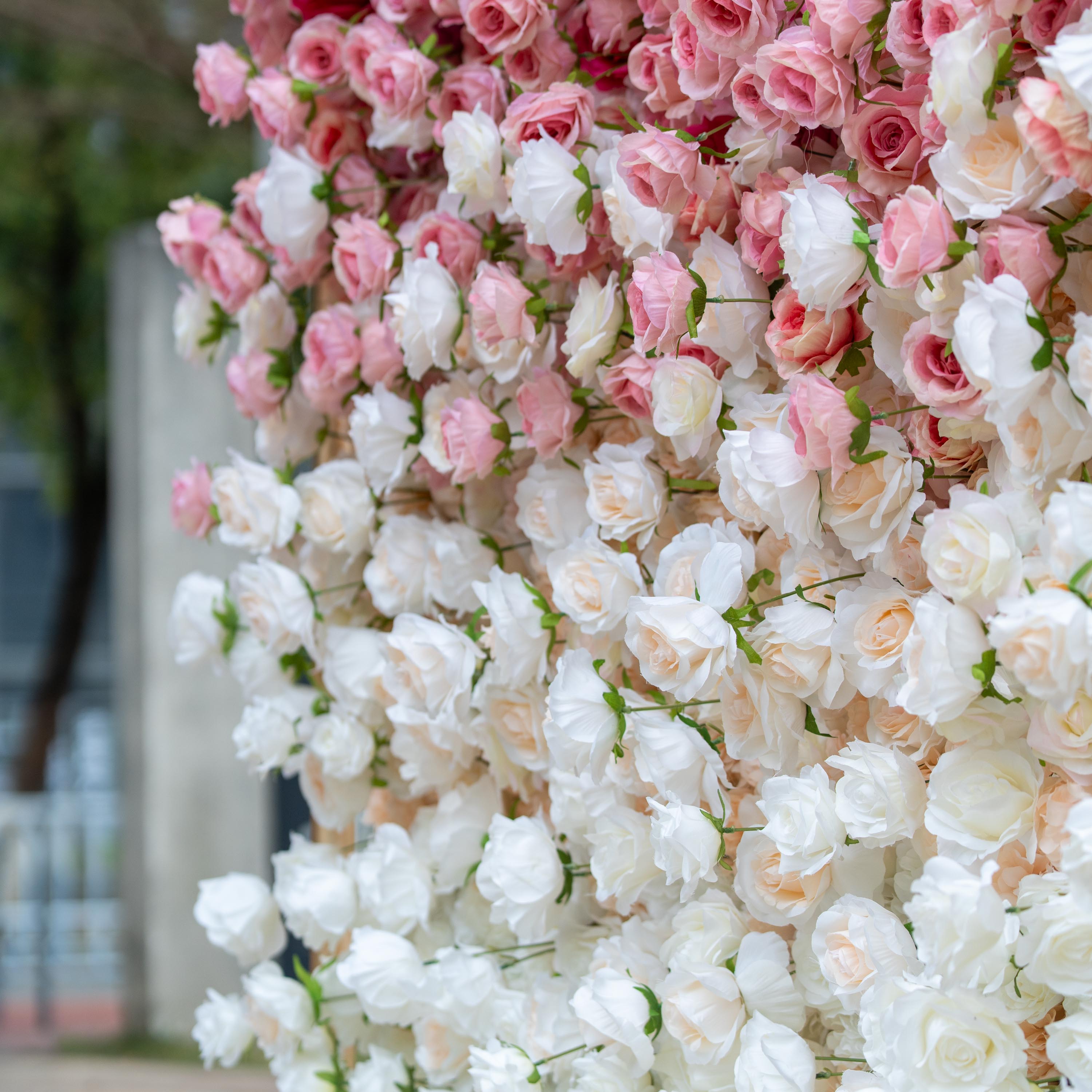 🔥[Hot sale]🔥 Roll Up Fabric Artificial Red to White Gradient Flower Wall Wedding Backdrop, Floral Party Decor, Event Photography