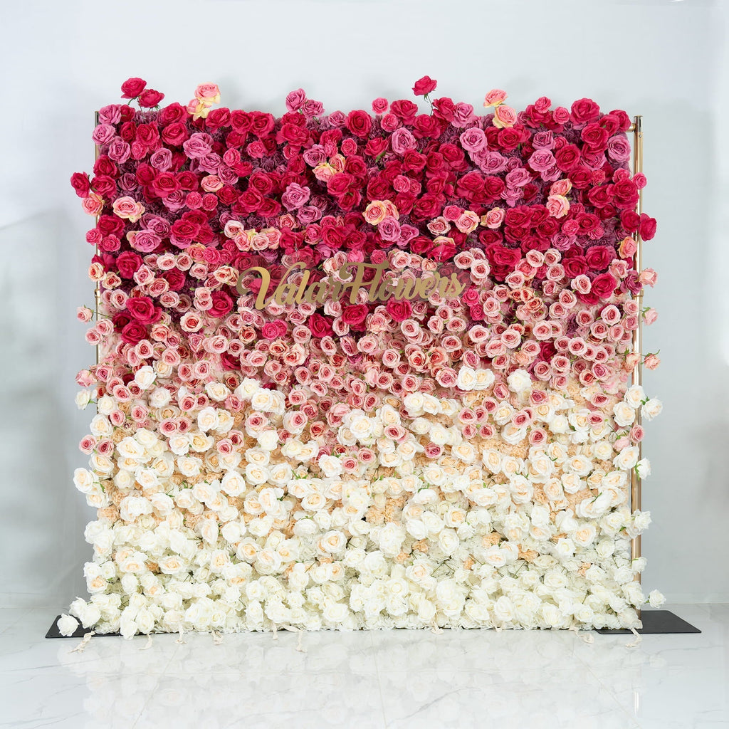 🔥[Hot sale]🔥 Roll Up Fabric Artificial Red to White Gradient Flower Wall Wedding Backdrop, Floral Party Decor, Event Photography