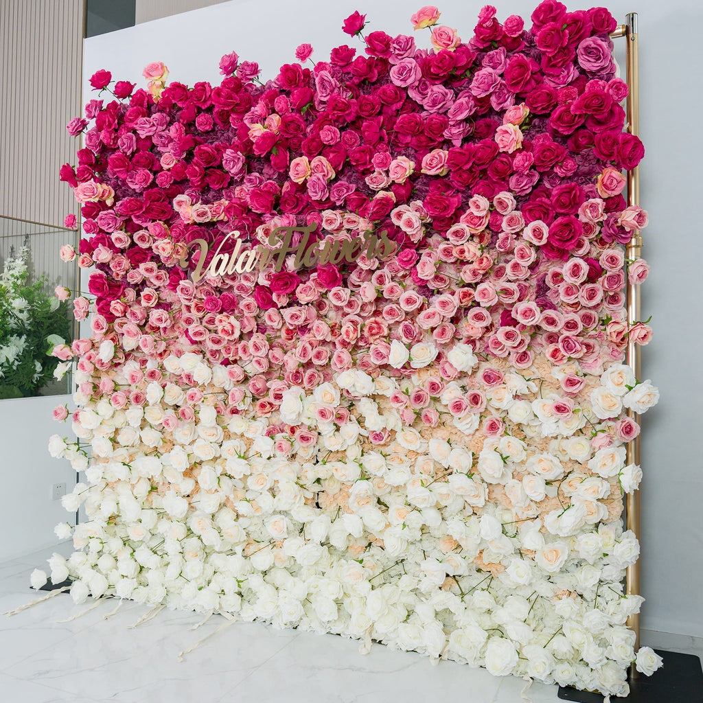🔥[Hot sale]🔥 Roll Up Fabric Artificial Red to White Gradient Flower Wall Wedding Backdrop, Floral Party Decor, Event Photography
