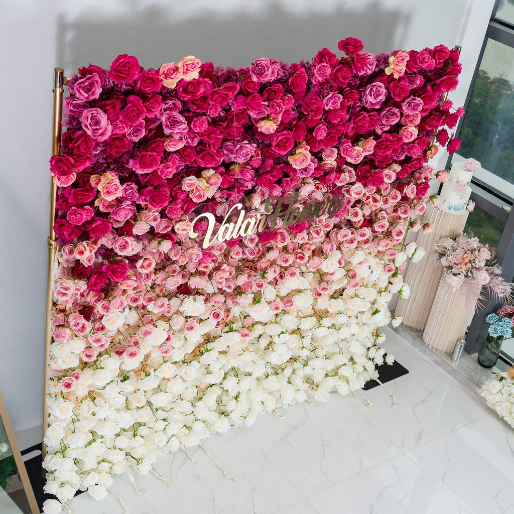 🔥[Hot sale]🔥 Roll Up Fabric Artificial Red to White Gradient Flower Wall Wedding Backdrop, Floral Party Decor, Event Photography