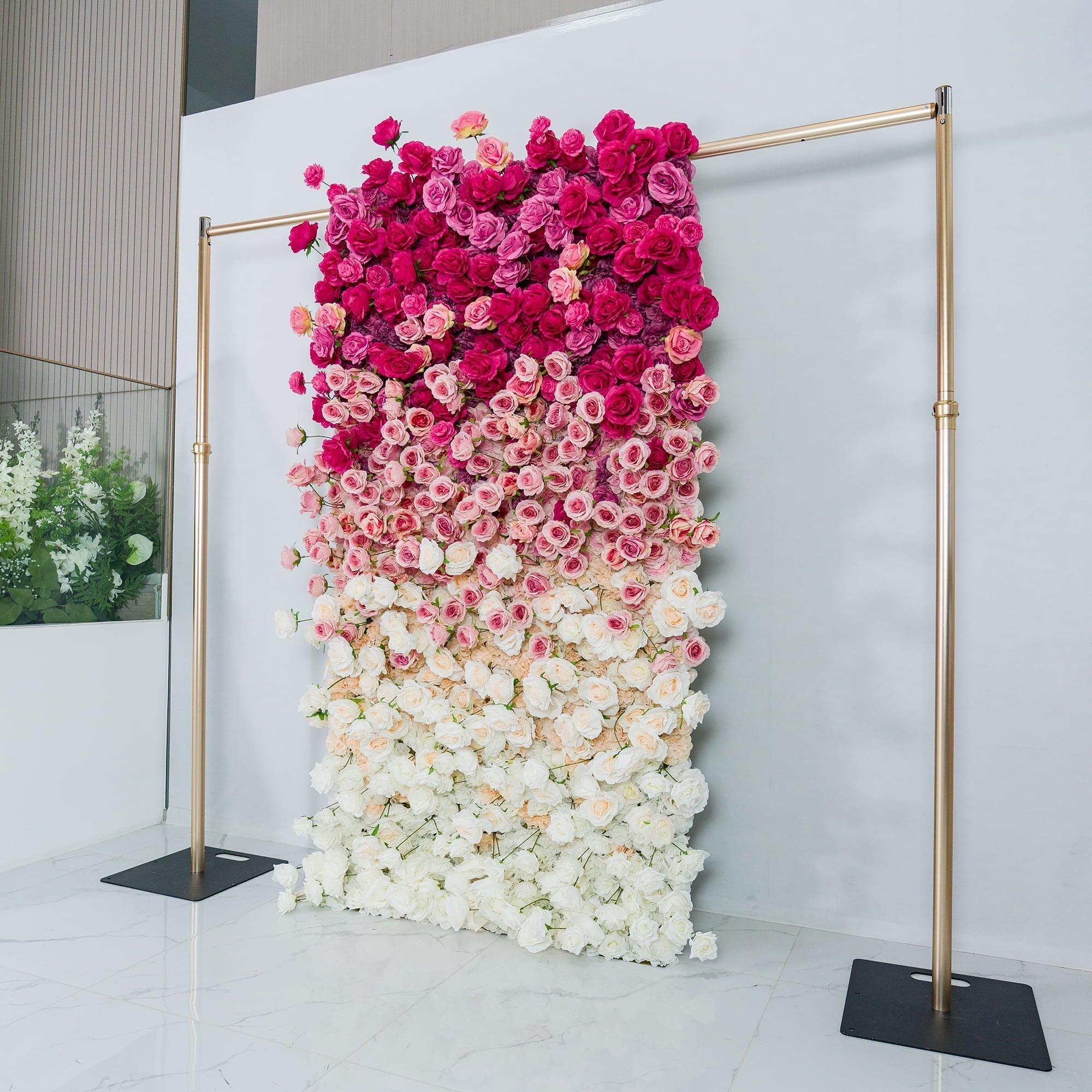 🔥[Hot sale]🔥 Roll Up Fabric Artificial Red to White Gradient Flower Wall Wedding Backdrop, Floral Party Decor, Event Photography
