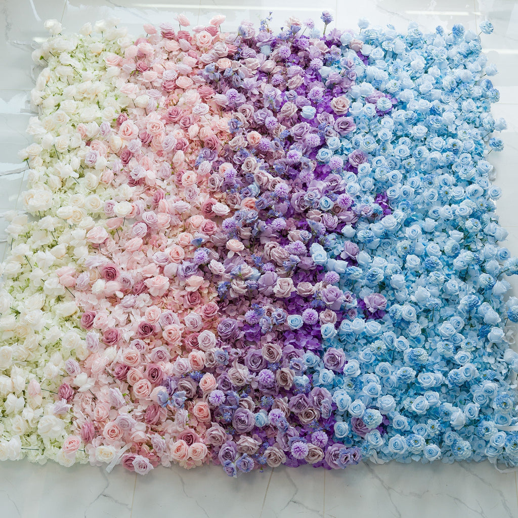 🔥[Hot sale]🔥 5D Ombre Blue - Purple - Pink Artificial Flower Backdrop: A Dreamy Floral Masterpiece Perfect for Kids Birthday