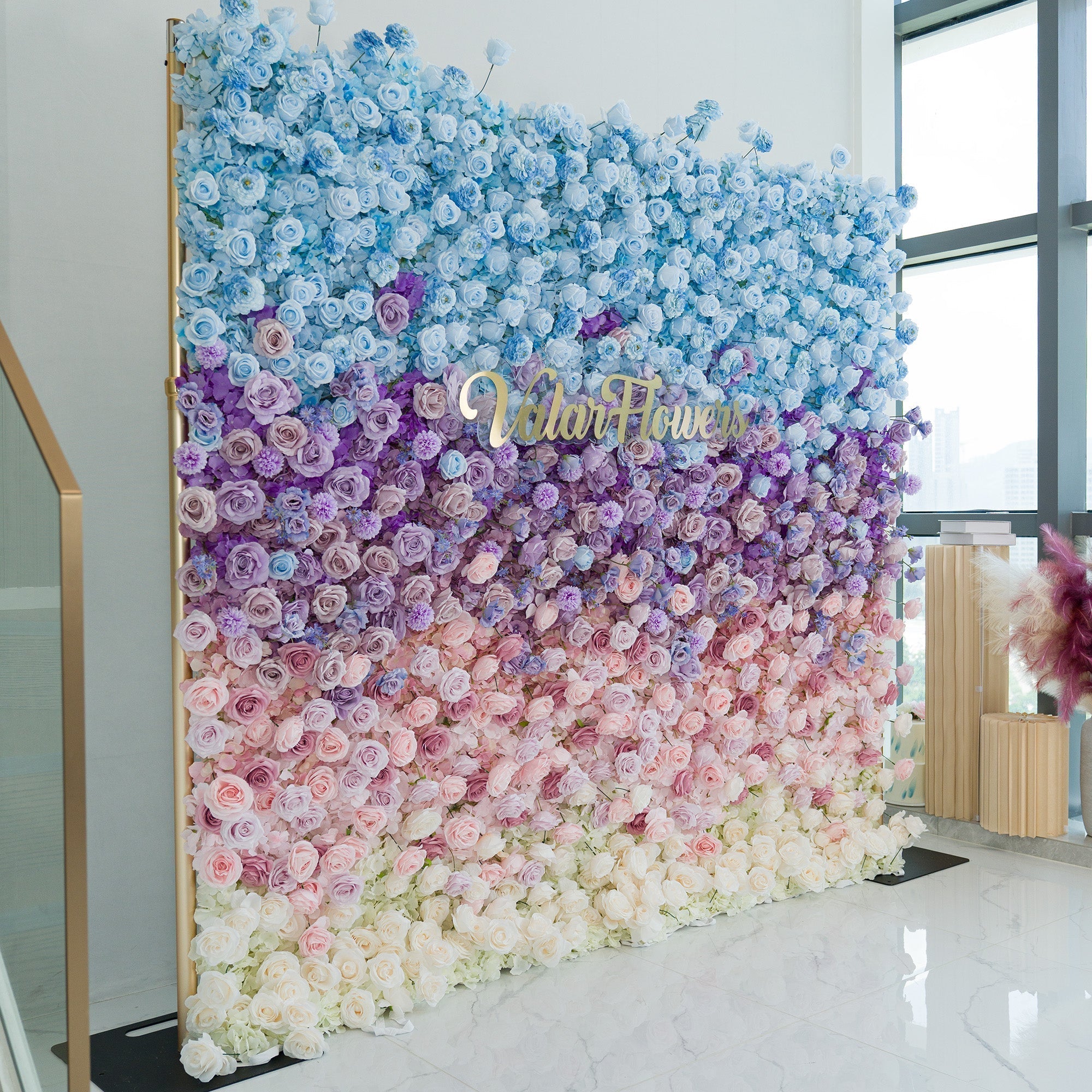 🔥[Hot sale]🔥 5D Ombre Blue - Purple - Pink Artificial Flower Backdrop: A Dreamy Floral Masterpiece Perfect for Kids Birthday