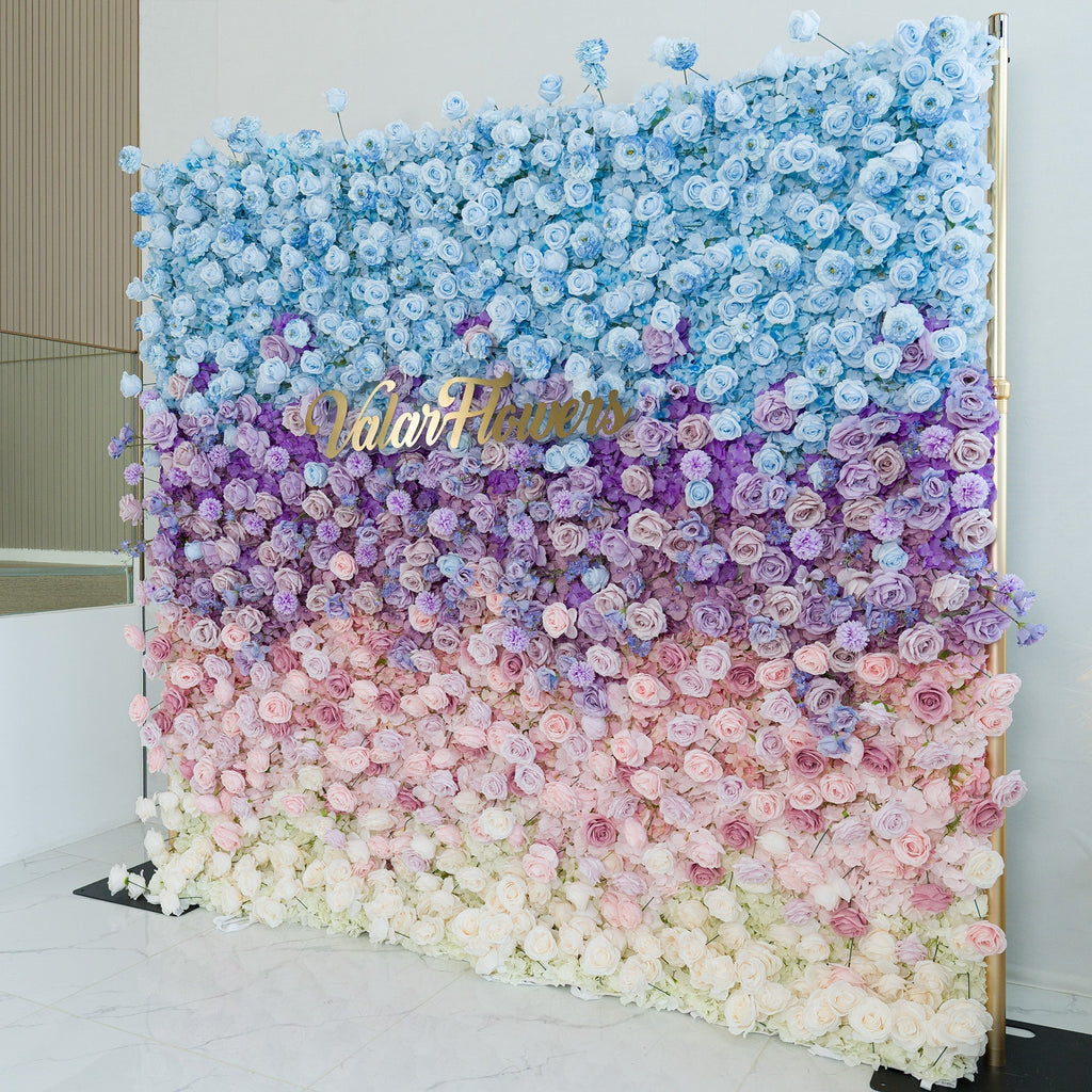 🔥[Hot sale]🔥 5D Ombre Blue - Purple - Pink Artificial Flower Backdrop: A Dreamy Floral Masterpiece Perfect for Kids Birthday