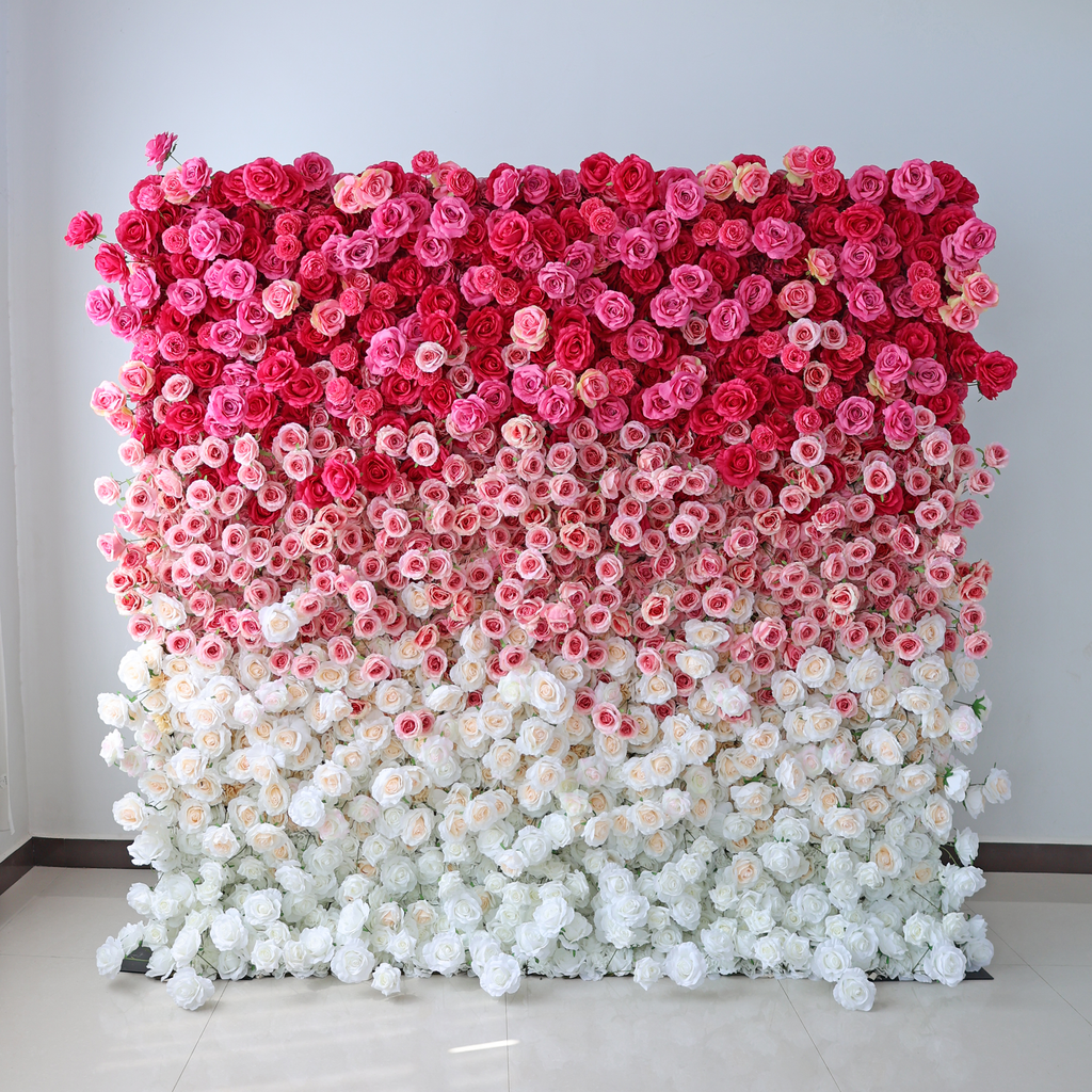 🔥[Hot sale]🔥 Roll Up Fabric Artificial Red to White Gradient Flower Wall Wedding Backdrop, Floral Party Decor, Event Photography