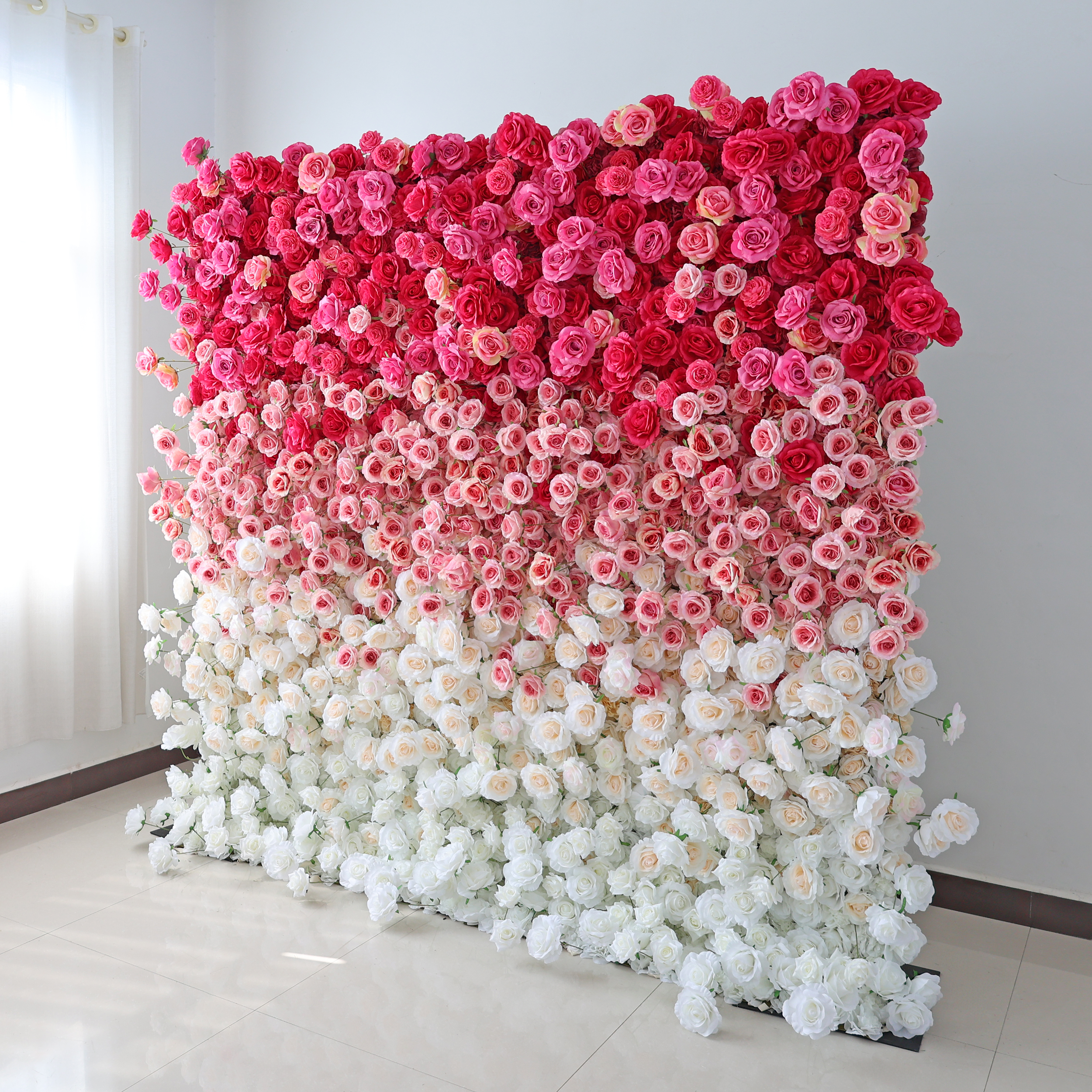 🔥[Hot sale]🔥 Roll Up Fabric Artificial Red to White Gradient Flower Wall Wedding Backdrop, Floral Party Decor, Event Photography
